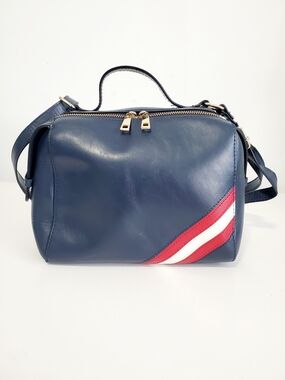 Mia & Luca Navy Crossbody Bag with Red & White Stripe